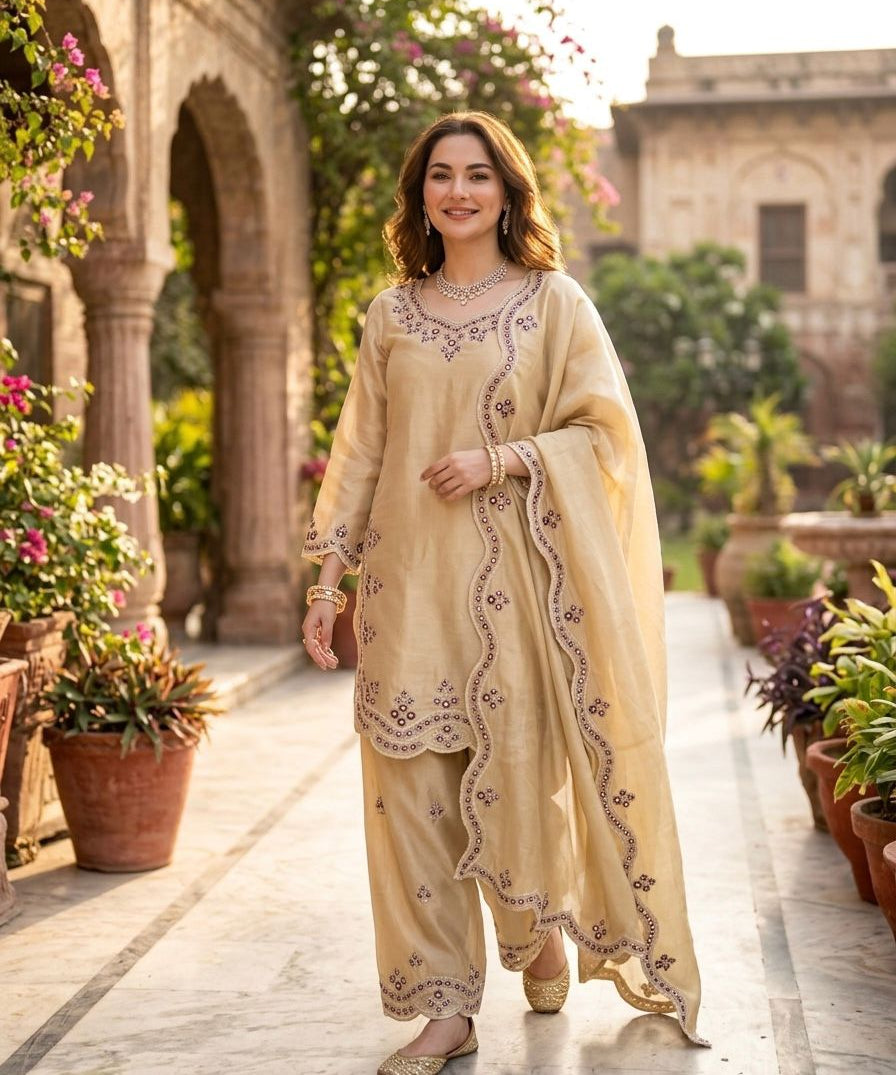 Elegant Jmc Silk Embroidred Suit