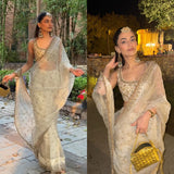 Creamy Glass Satin Silk Saree
