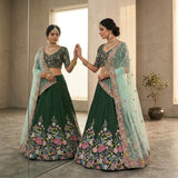 Green Wedding Satin Silk Lehenga