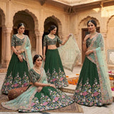 Green Wedding Satin Silk Lehenga