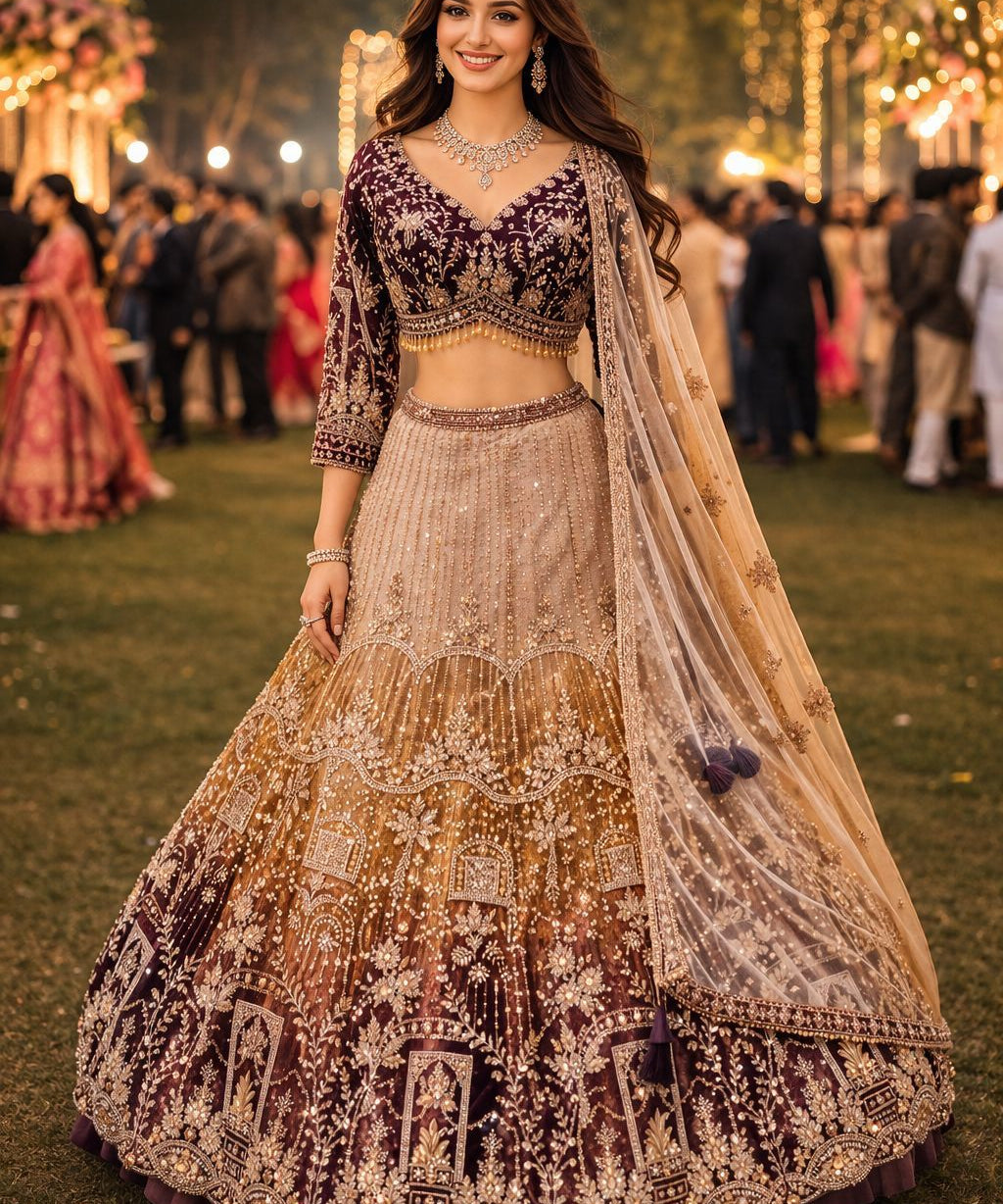 Premium Rosy Net Bridal Lehenga