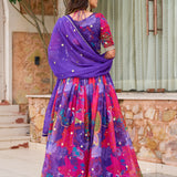 Mehvish Floral Print Silk Lehenga