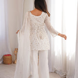 White Embroidered Crunchy Silk Suit