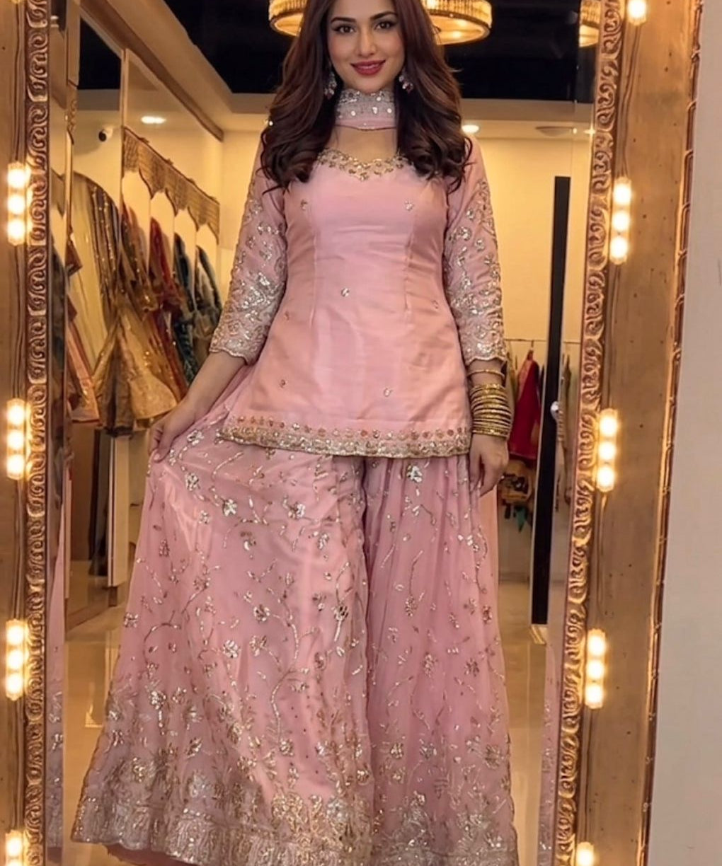 Premium Panjabi Embroidered Top Plazzo