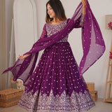 Purple Faux Georgette Anarkali Suit