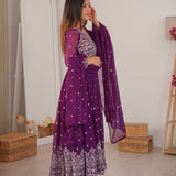 Purple Faux Georgette Anarkali Suit
