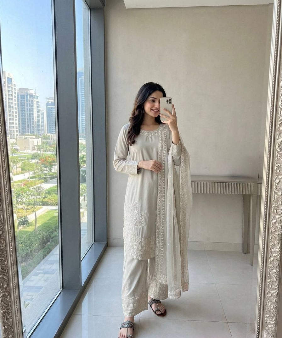 Panjabi Natural Crepe Top Shalwar