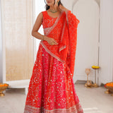 Orange Georgette Embroidered Lehenga