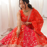 Orange Georgette Embroidered Lehenga