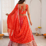 Orange Georgette Embroidered Lehenga