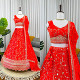 Orange Georgette Embroidered Lehenga