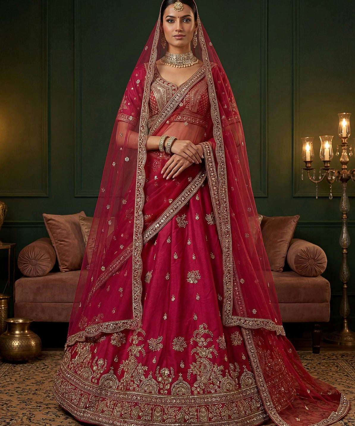 Royal Maharani Silk Beadwork Lehenga
