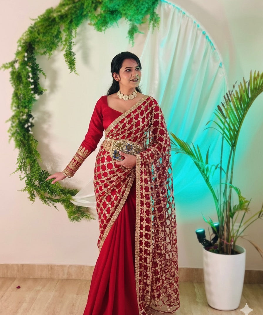 Premium Silk Real MirrorWork Saree