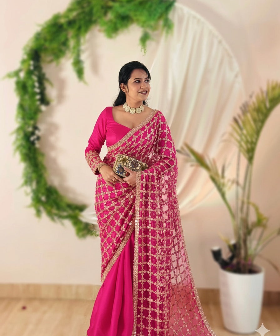 Premium Silk Real MirrorWork Saree