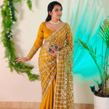 Premium Silk Real MirrorWork Saree