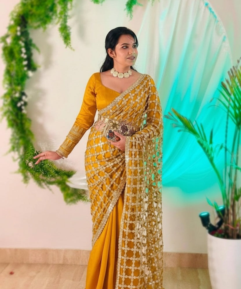 Premium Silk Real MirrorWork Saree