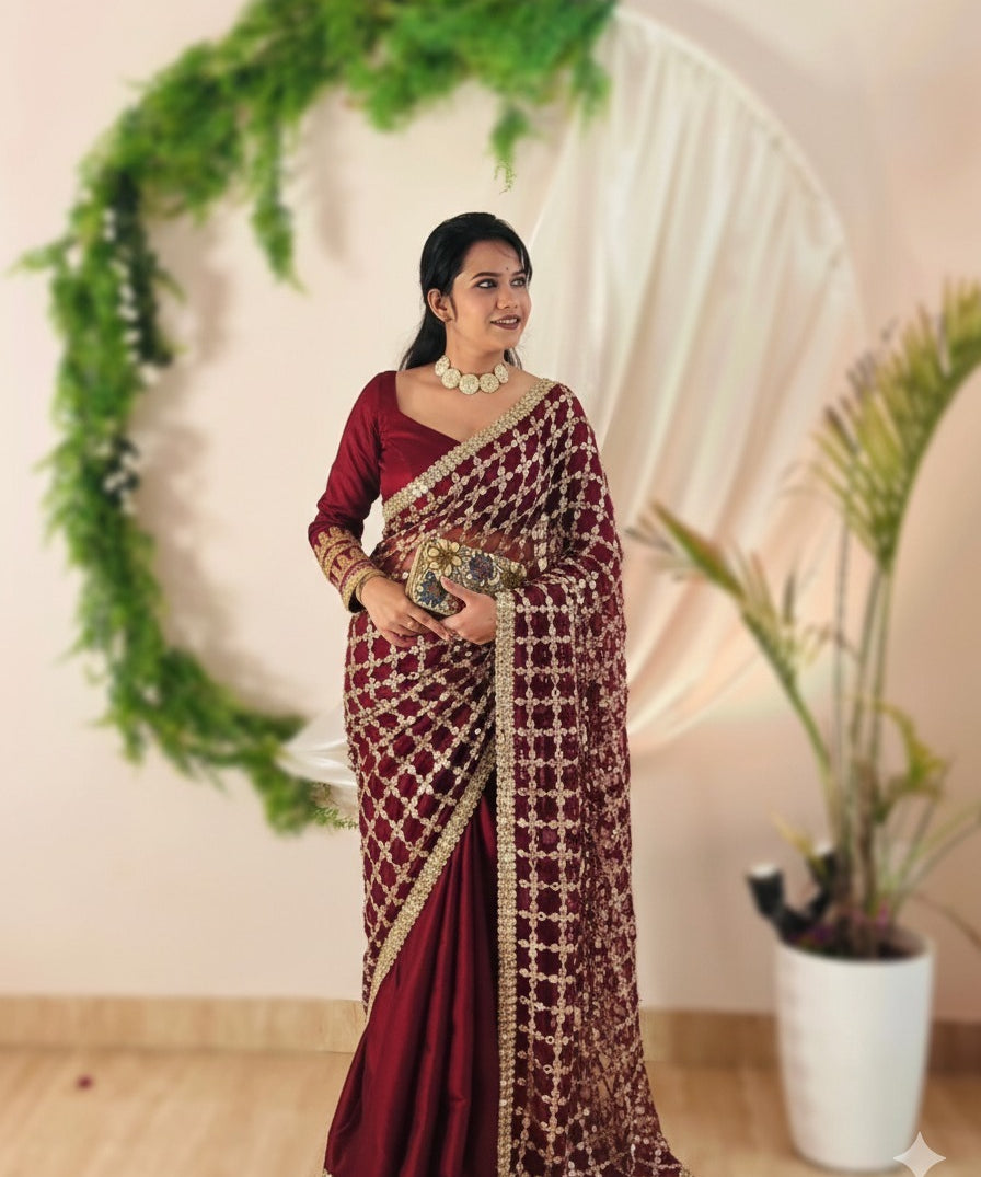 Premium Silk Real MirrorWork Saree