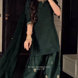 Designer Green Crepe Top Plazzo