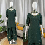 Designer Green Crepe Top Plazzo