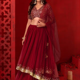 Red Georgette Partywear Lehenga