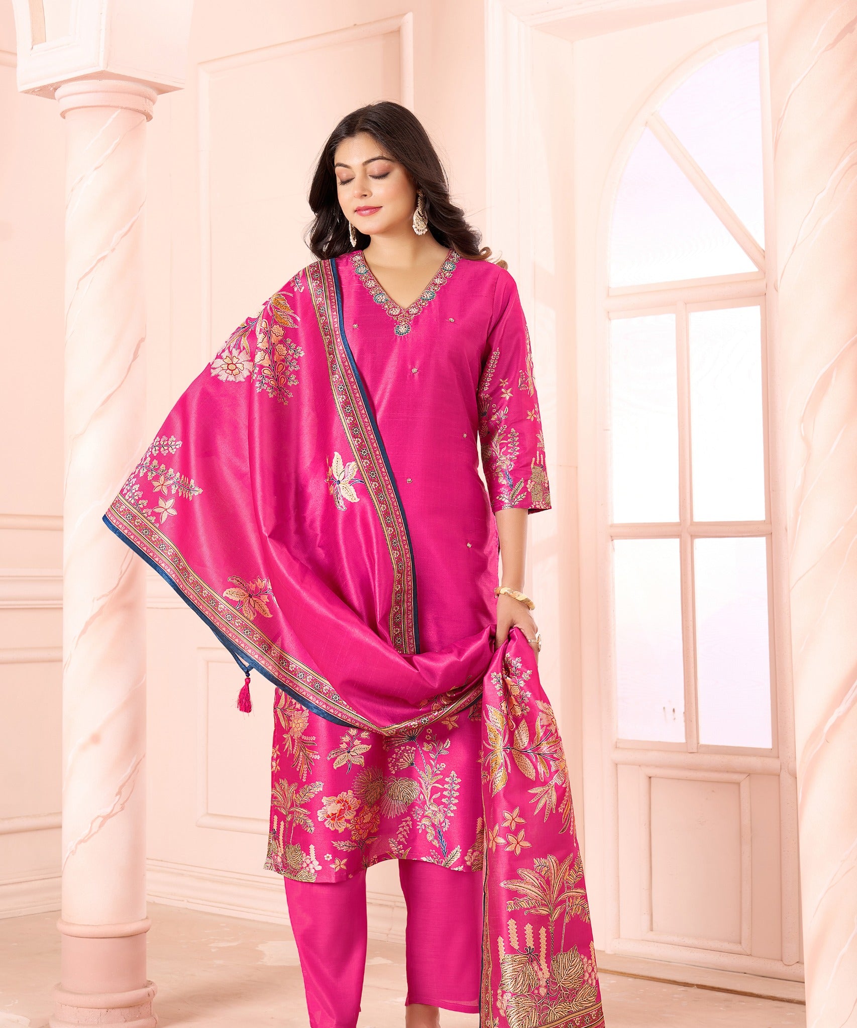 Festive Simmer Silk Straight Suit