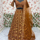 Brown Premium Butterfly Net Lehenga