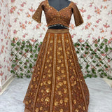 Brown Premium Butterfly Net Lehenga