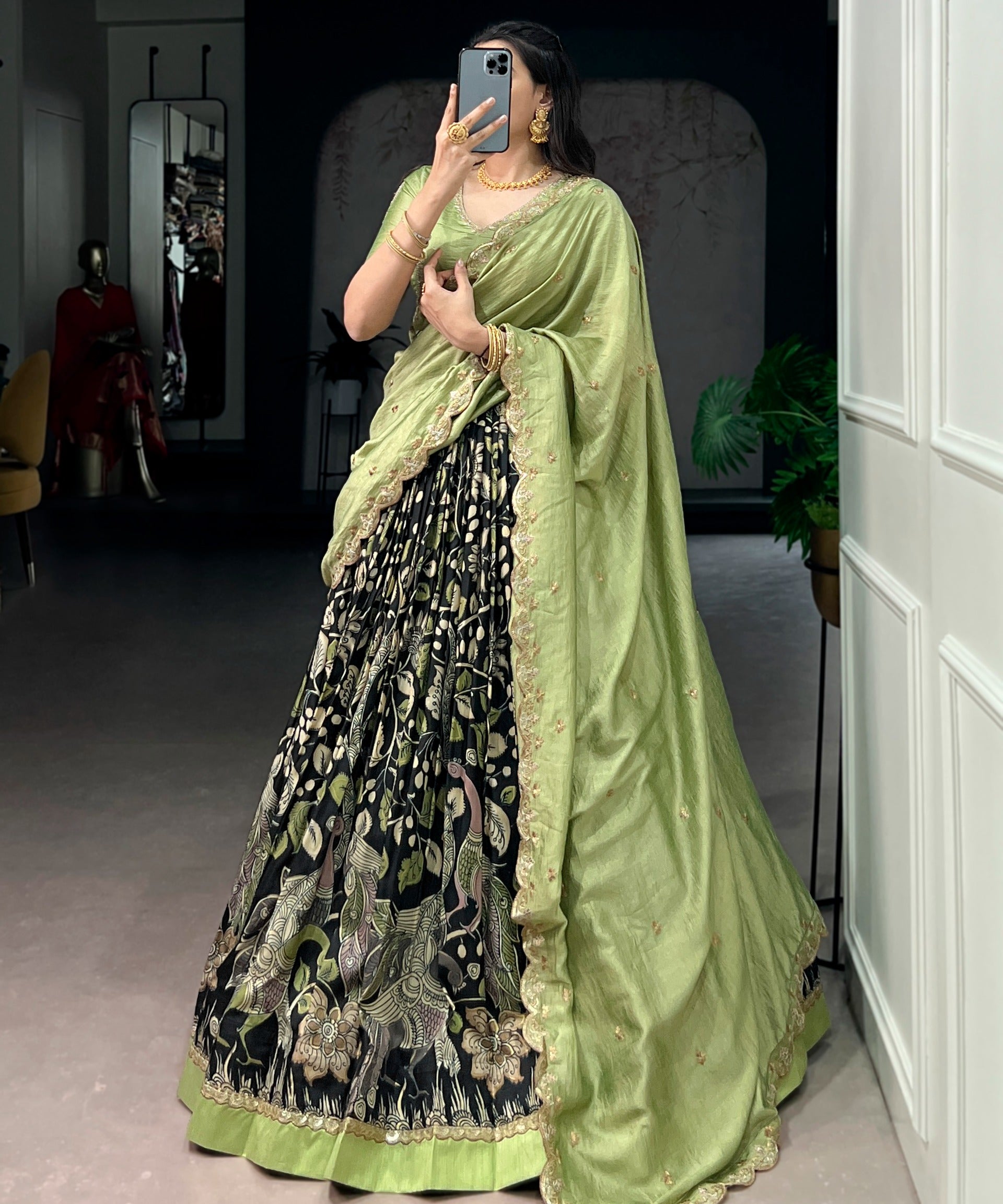 Traditional Kalamkari Tussar Silk Lehenga