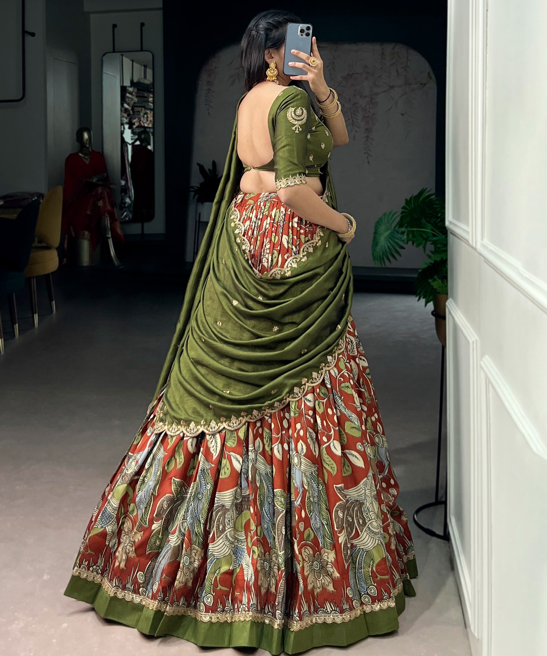 Traditional Kalamkari Tussar Silk Lehenga