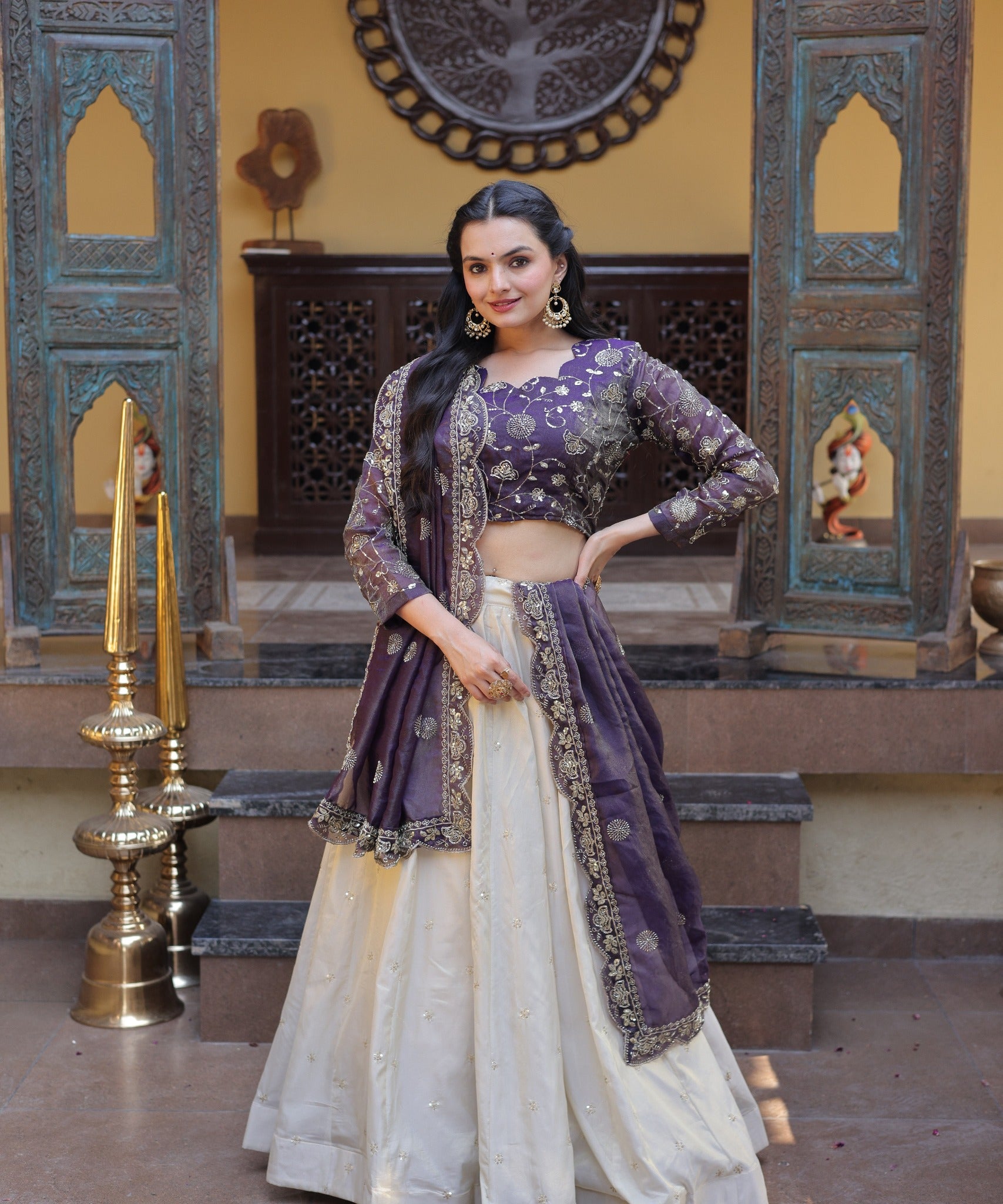 South Indian Cosmos Zari Lehenga