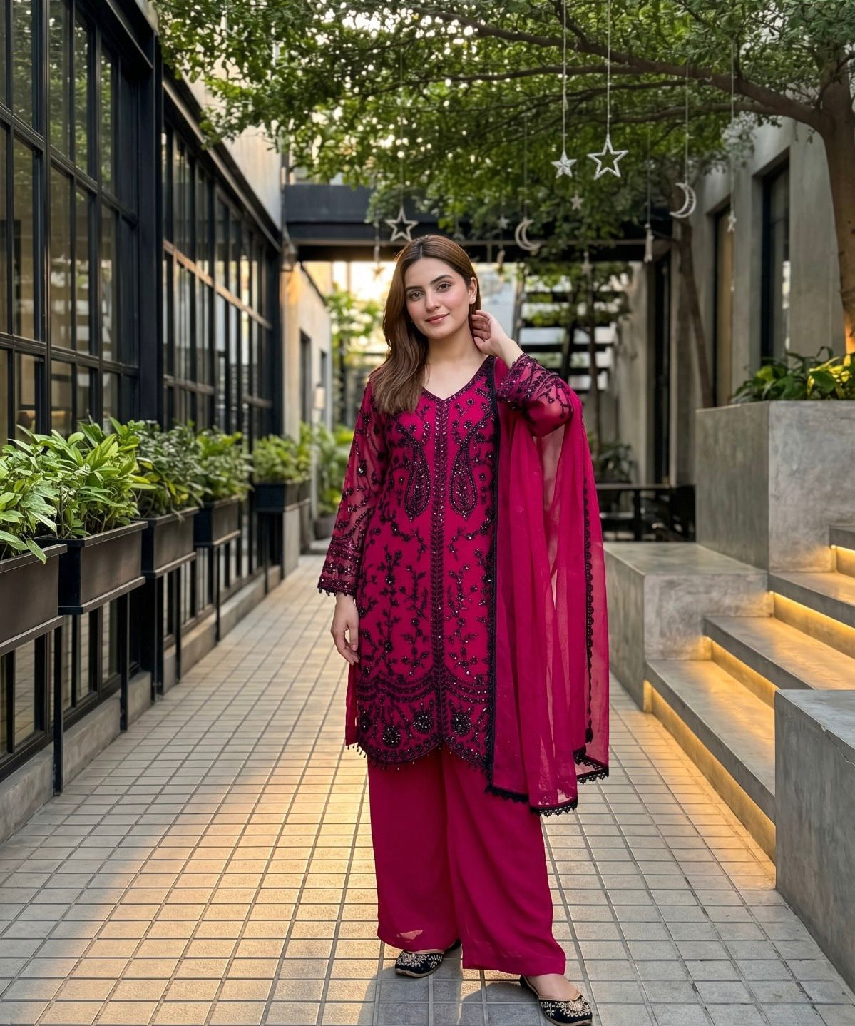 Designer Gerogette Embroidered Suit