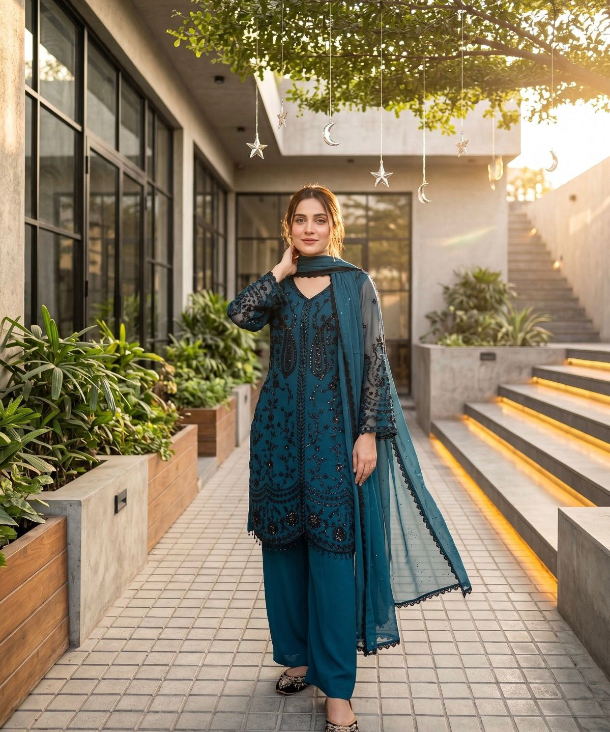 Designer Gerogette Embroidered Suit