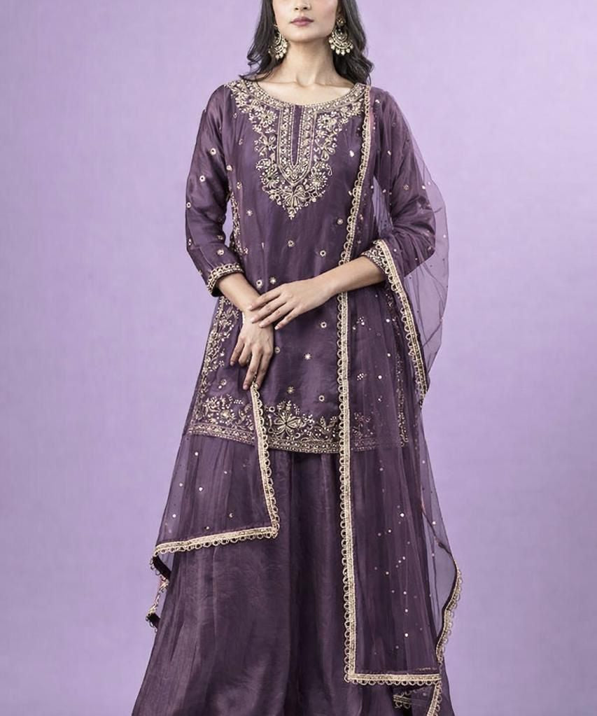 Festive Embrodiered Silk Top Plazzo