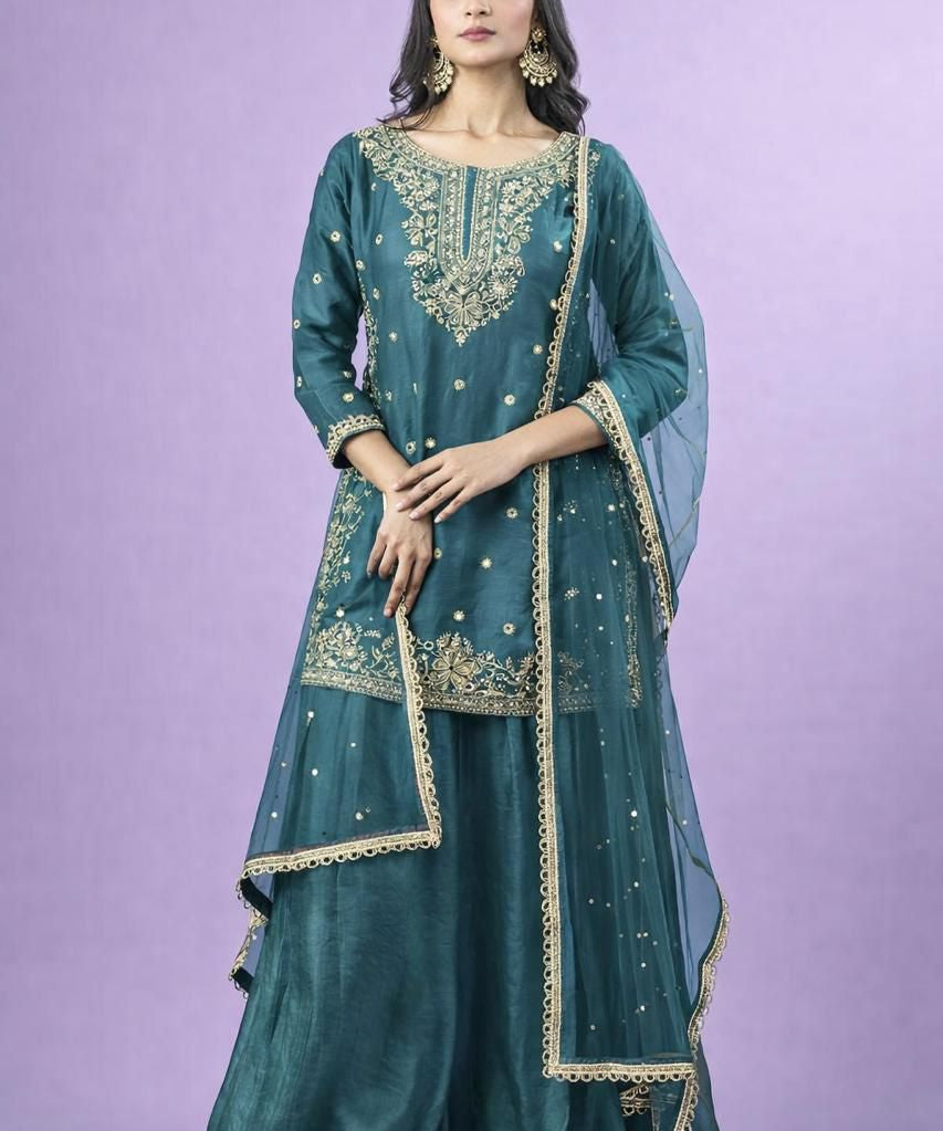 Festive Embrodiered Silk Top Plazzo