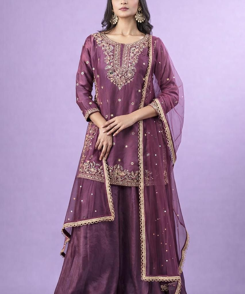 Festive Embrodiered Silk Top Plazzo
