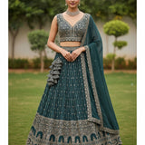 Dark Green Designer Embroidered Lehenga