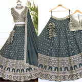 Dark Green Designer Embroidered Lehenga