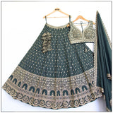 Dark Green Designer Embroidered Lehenga