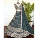 Dark Green Designer Embroidered Lehenga
