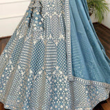 Sky Blue Designer Wedding Lehenga
