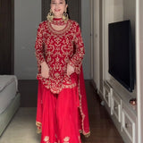 Reddish Panjabi Embroidered Top Sharara