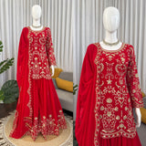 Reddish Panjabi Embroidered Top Sharara