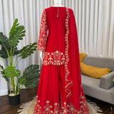 Reddish Panjabi Embroidered Top Sharara