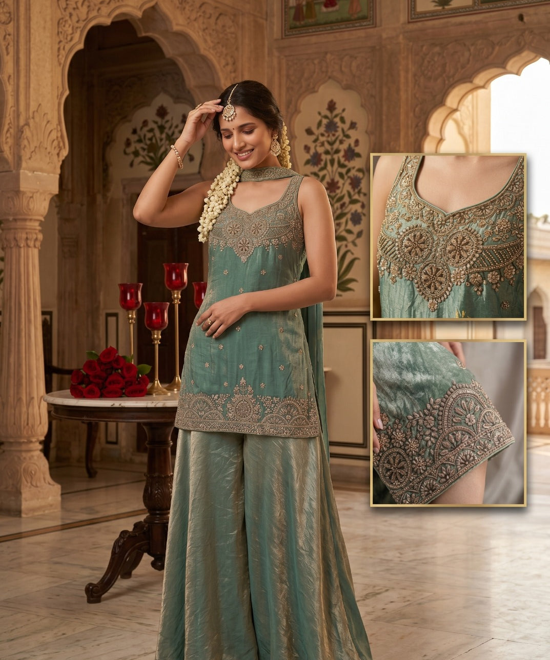 Roohaa Silk Handwork Top Plazzo