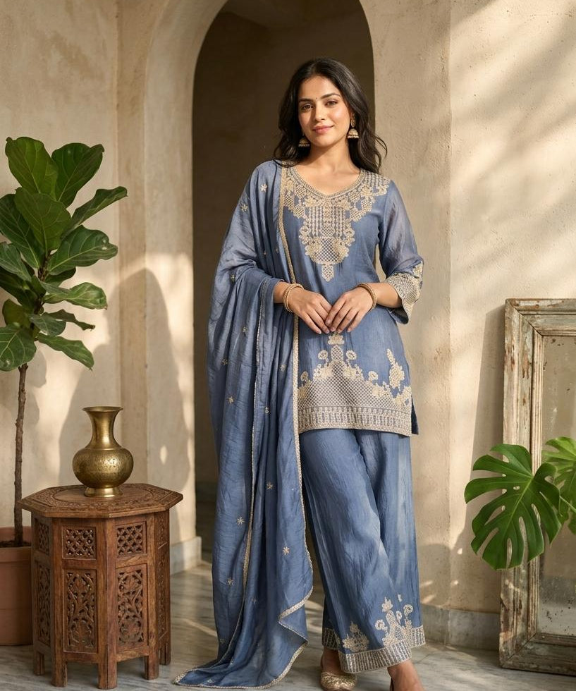 Festive Embroidered Crush Suit