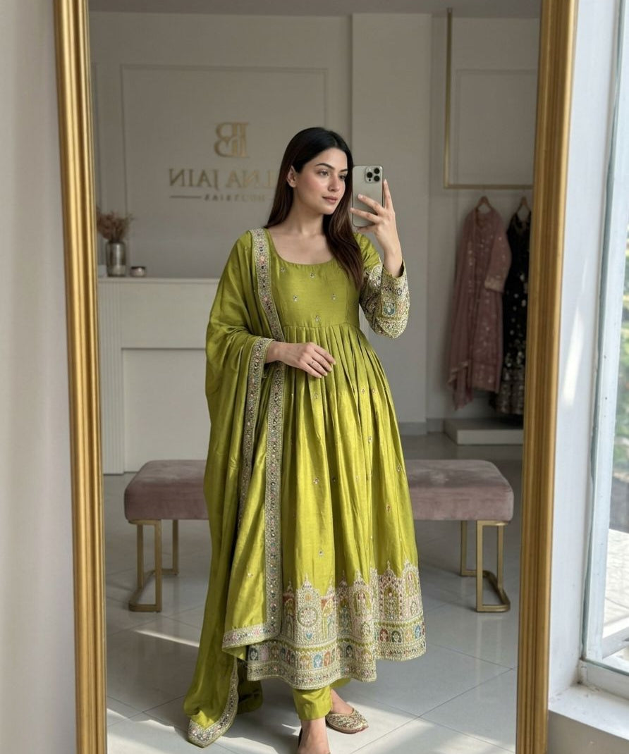 Stunning Chinon Silk Anarkali Gown
