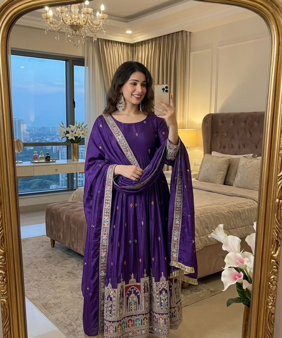 Stunning Chinon Silk Anarkali Gown