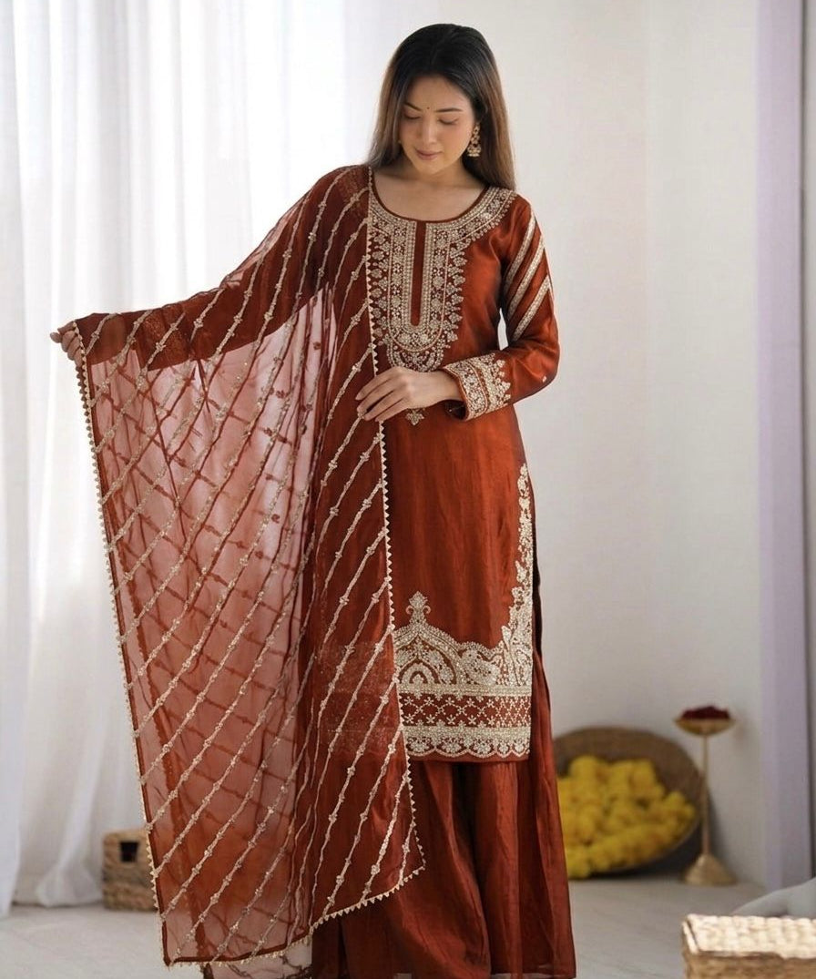 Partywear Fendy Silk Top Plazzo