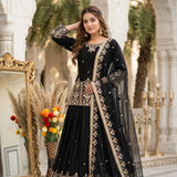 Black Embroidered Anarkali Suit