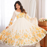 Classic White Floral Printed Anarkali